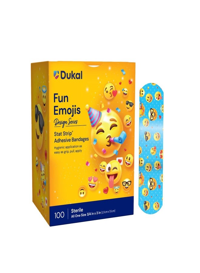 dukal Stat Strip Kid Design (Emoji Fun) Plastic Adhesive Bandage Sterile .75 x 3 100 per Box - Image 2